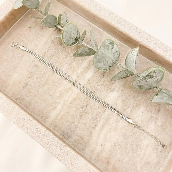 925 Sterling Silver Multi-Layer Triple Layer Bracelet Dainty Minimalist Bracelet - Picture 2 of 5